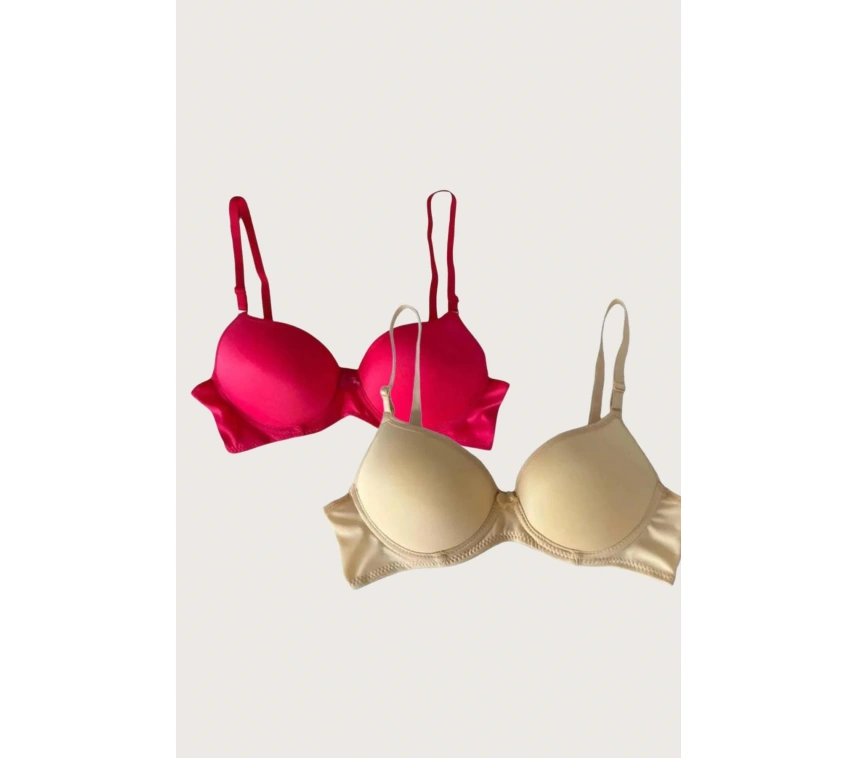 Ten-kırmızı 2li Mikro Kumaş Push Up Dolgulu Balenli Günlük Destekli Sütyen