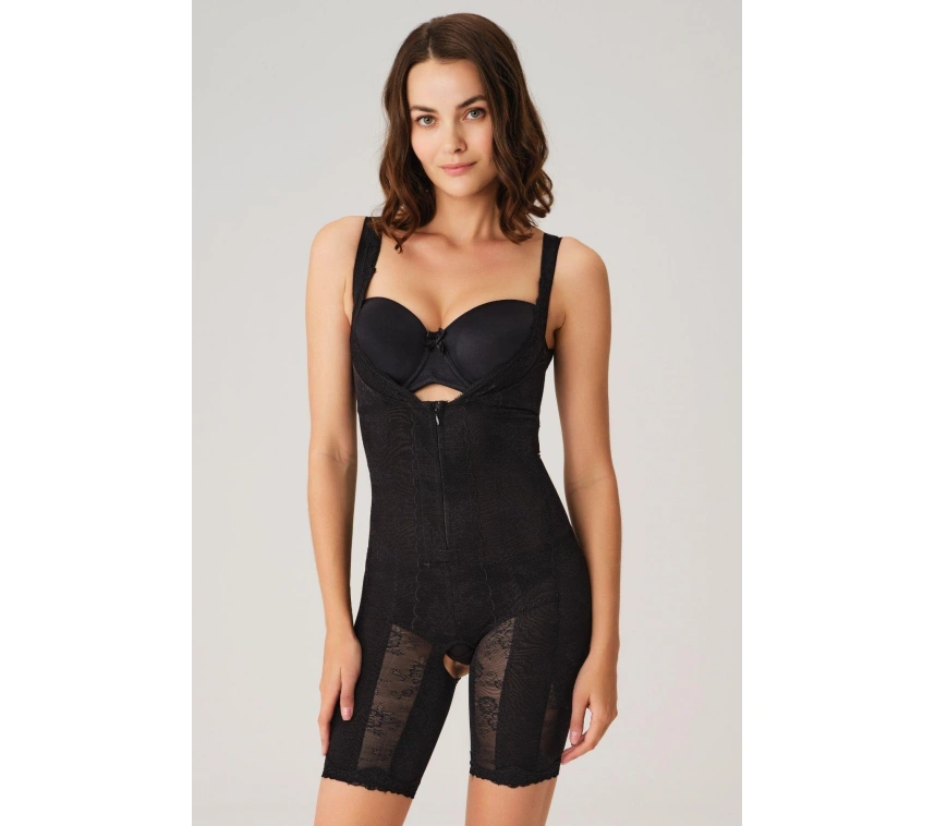 Toparlayıcı Vücut İnceltici Dikişli Fermuarlı Uzun Paca Altı Açık Sıkı Badi Korse