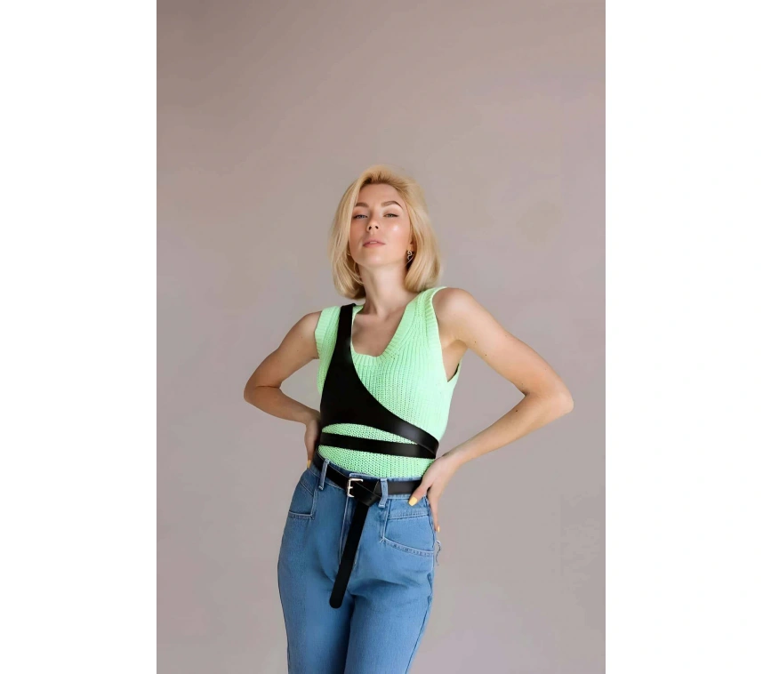 Üçgen Giysi Göğüs Kemeri, Tek Omuzdan Askılı Deri Harness - Brf1120