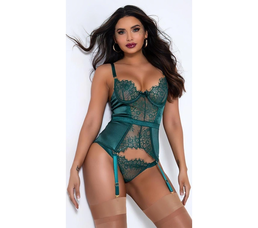 Yeşil Dantel İşlemeli Fantezi Jartiyer Takımı