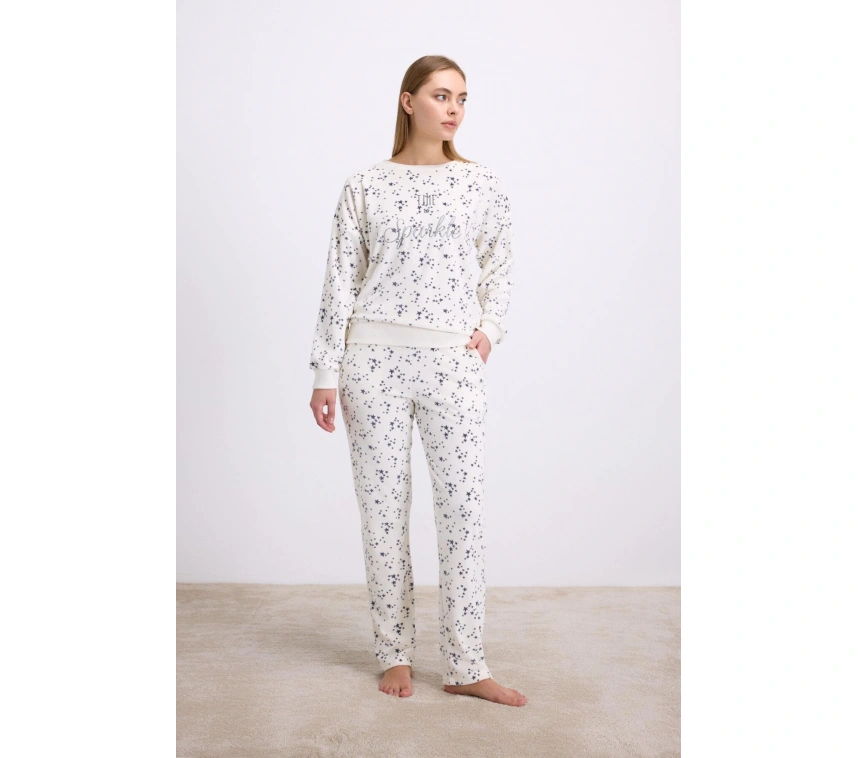 Yıldız Desenli Tencel Pamuklu 2li Pijama Takımı