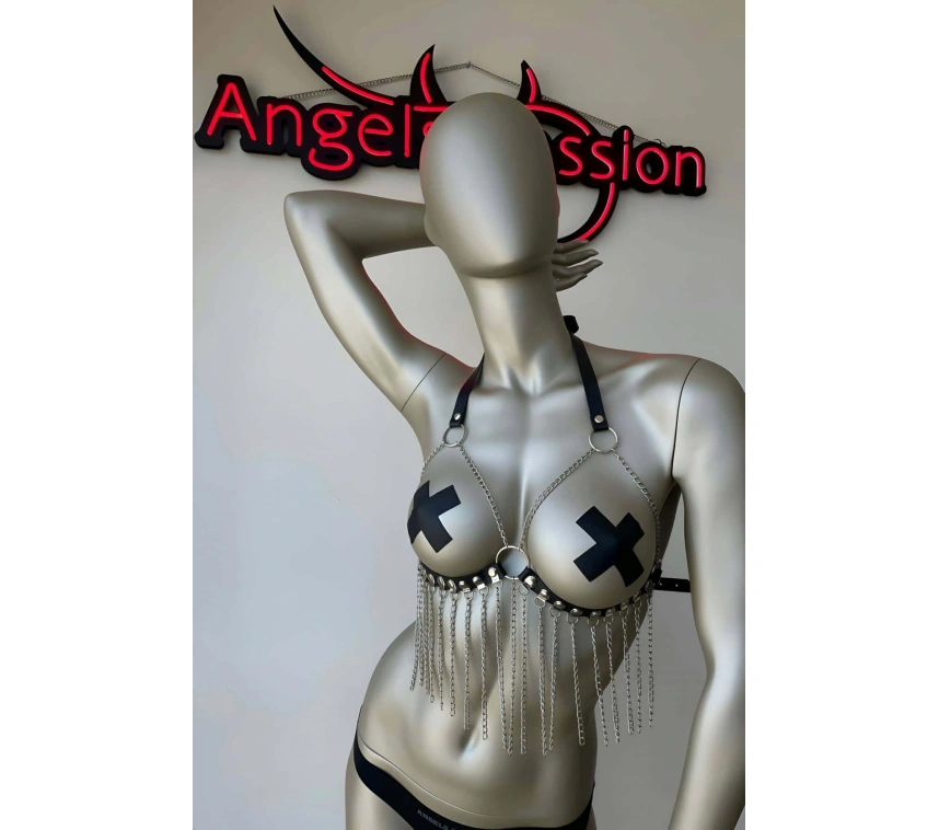 Zincir Detaylı Deri Büstiyer