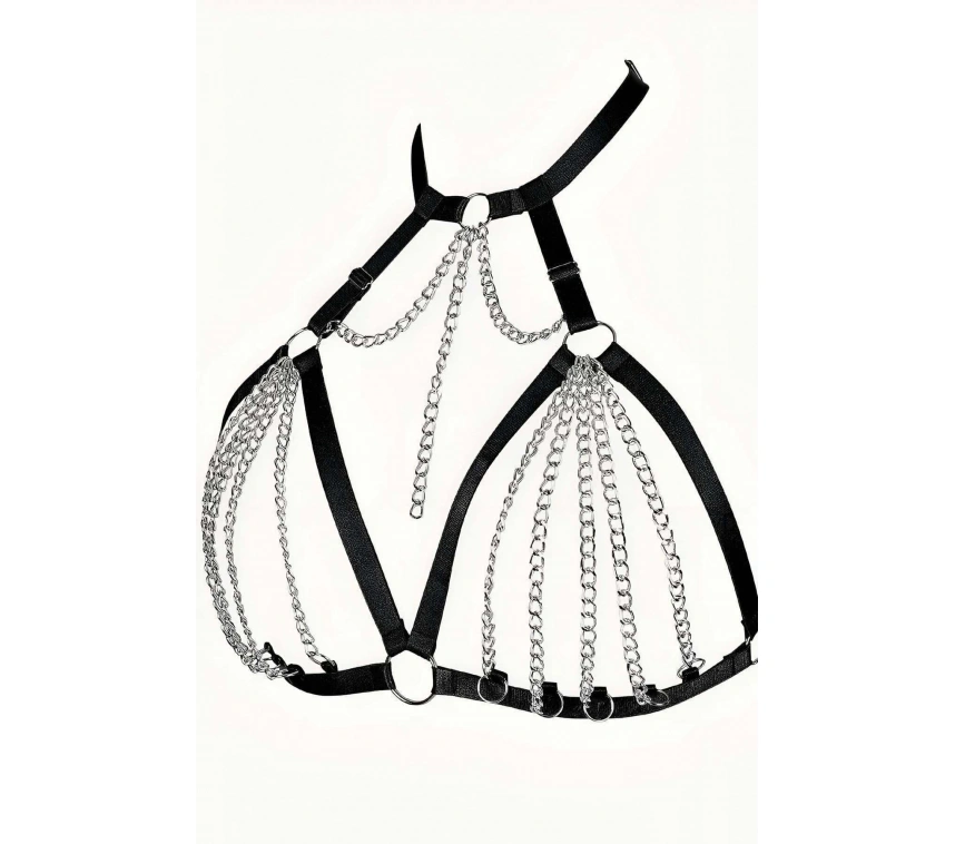 Zincirli Lastik Seksi Göğüs Harness - Brf805