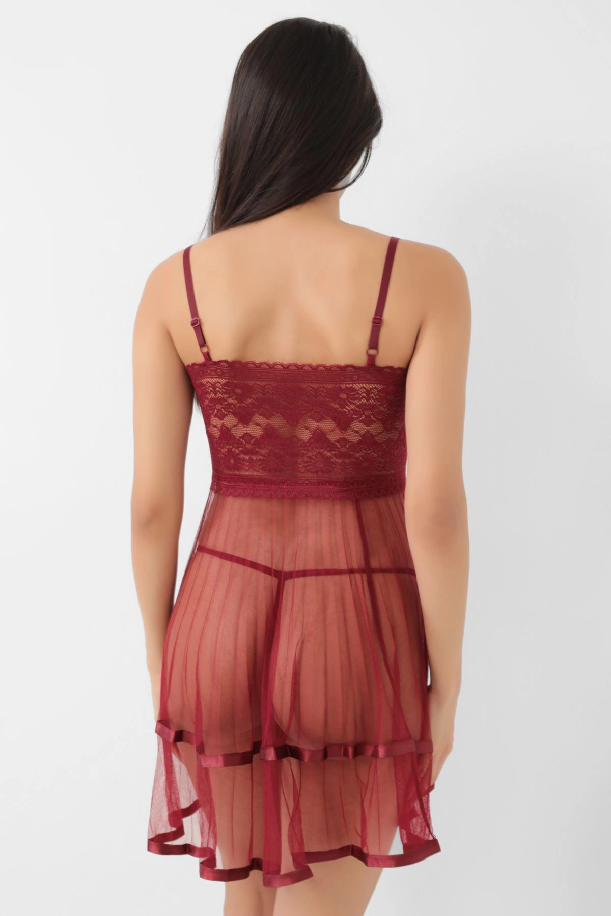 Lesca Bordo Şifon Pileli Gecelik-835