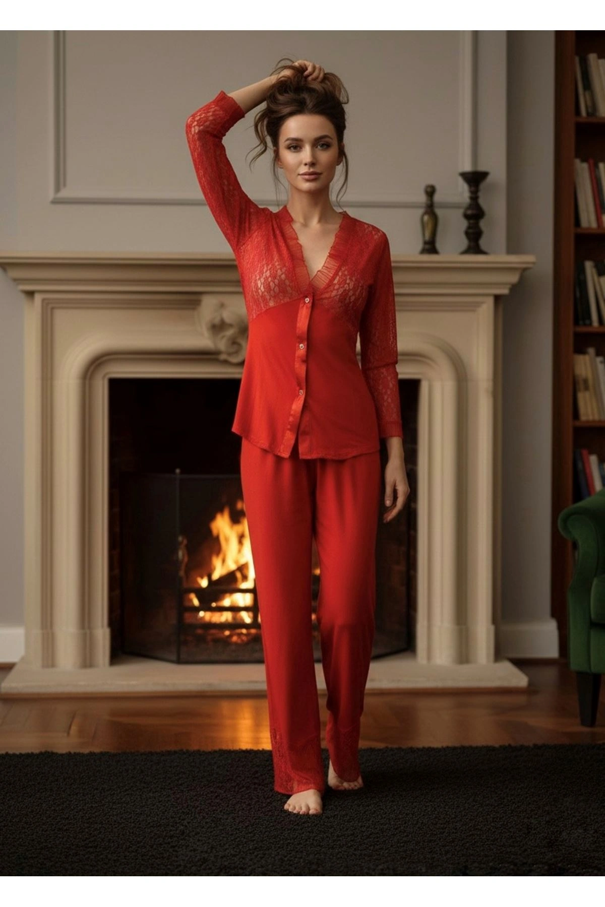 Lesca Kırmızı Penye Pijama Takımı - 1570