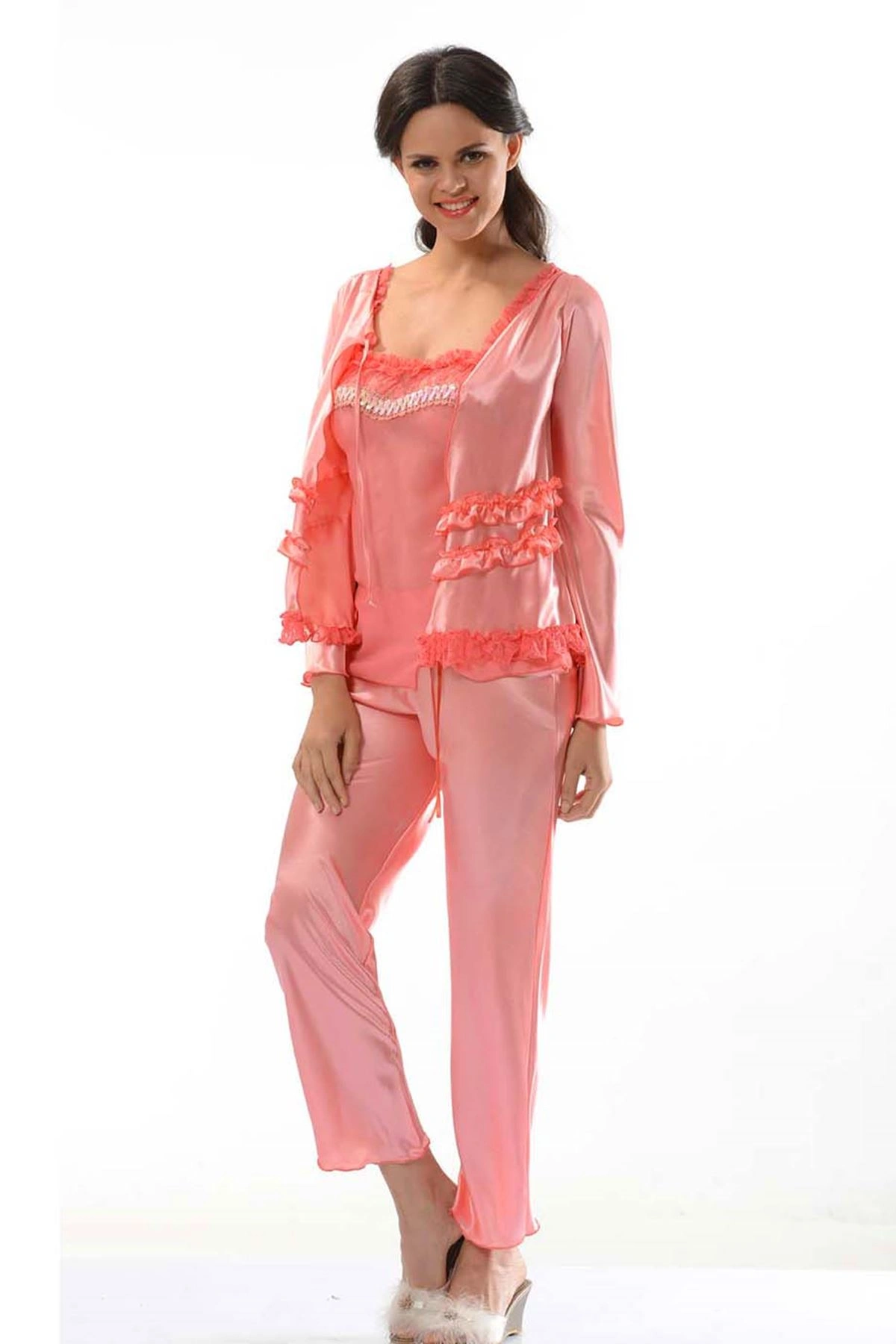 Lesca Nar Çiçeği Saten Pijama Takımı - 1413