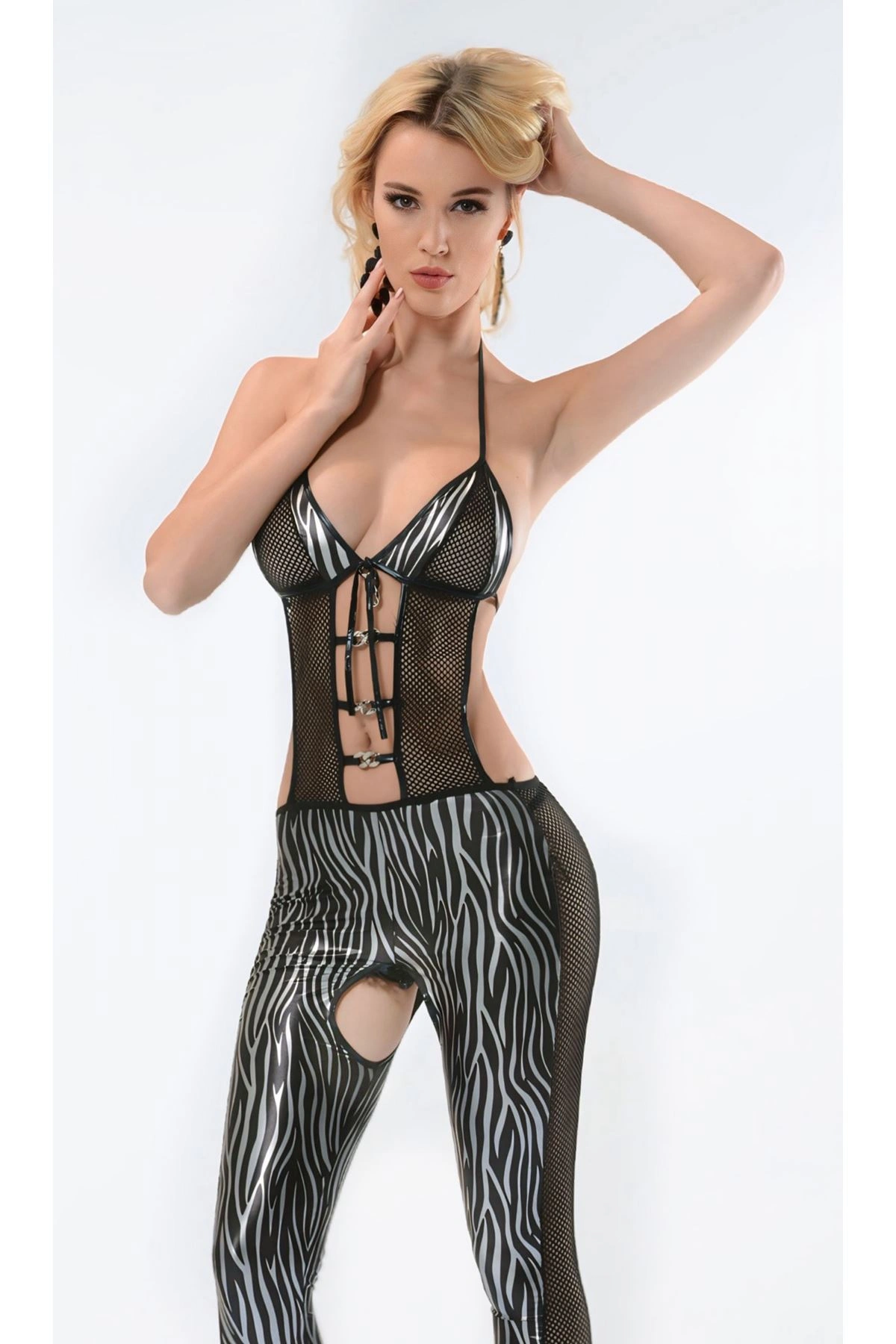 Lesca Zebra Desenli Lame Vücut Çorabı-490