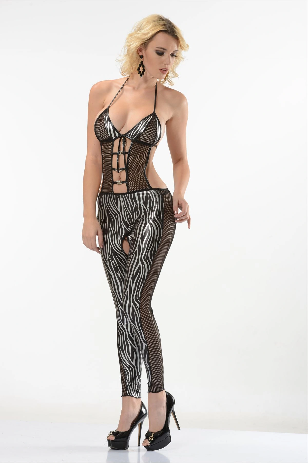 Lesca Zebra Desenli Lame Vücut Çorabı-490