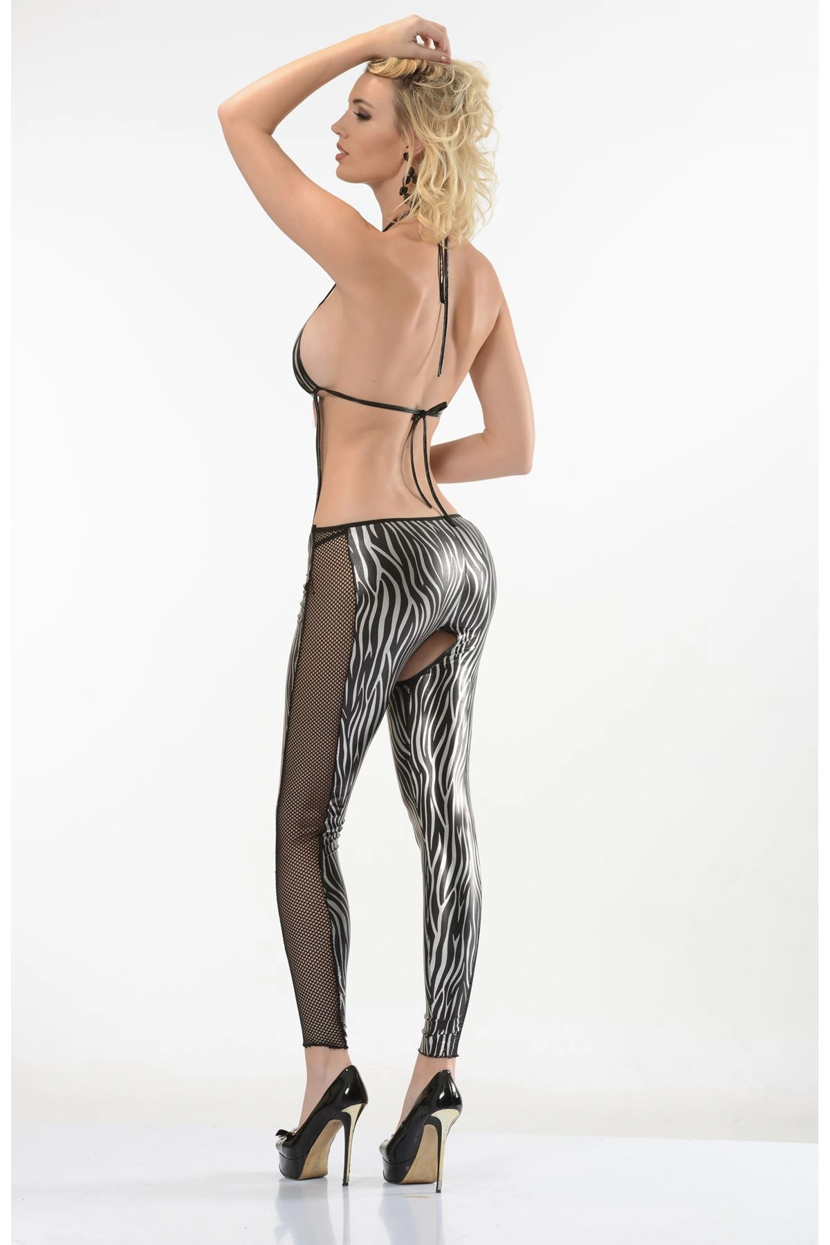 Lesca Zebra Desenli Lame Vücut Çorabı-490