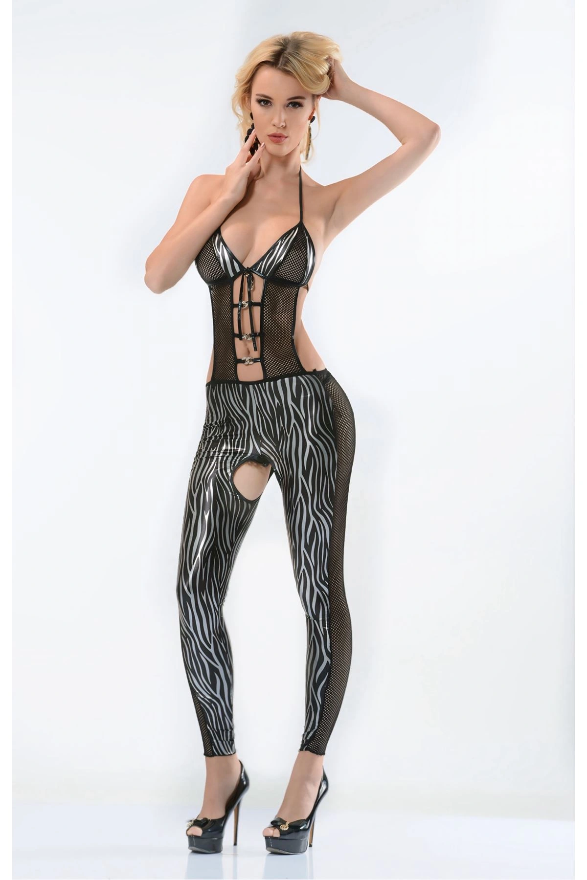 Lesca Zebra Desenli Lame Vücut Çorabı-490