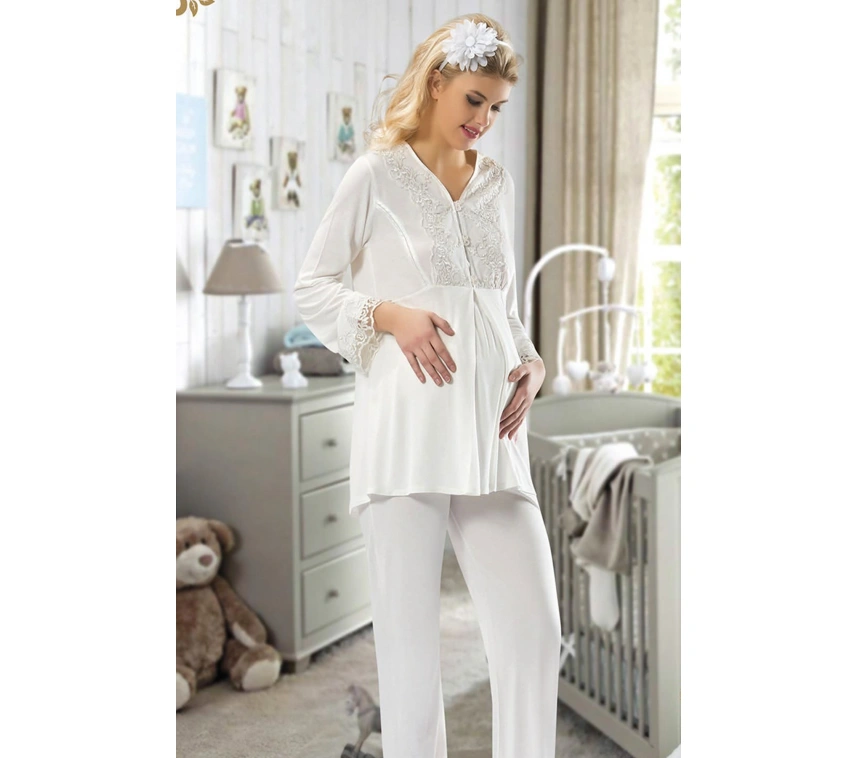 Lesca Ekru Hamile ( Lohusa ) Pijama Takımı - 1604