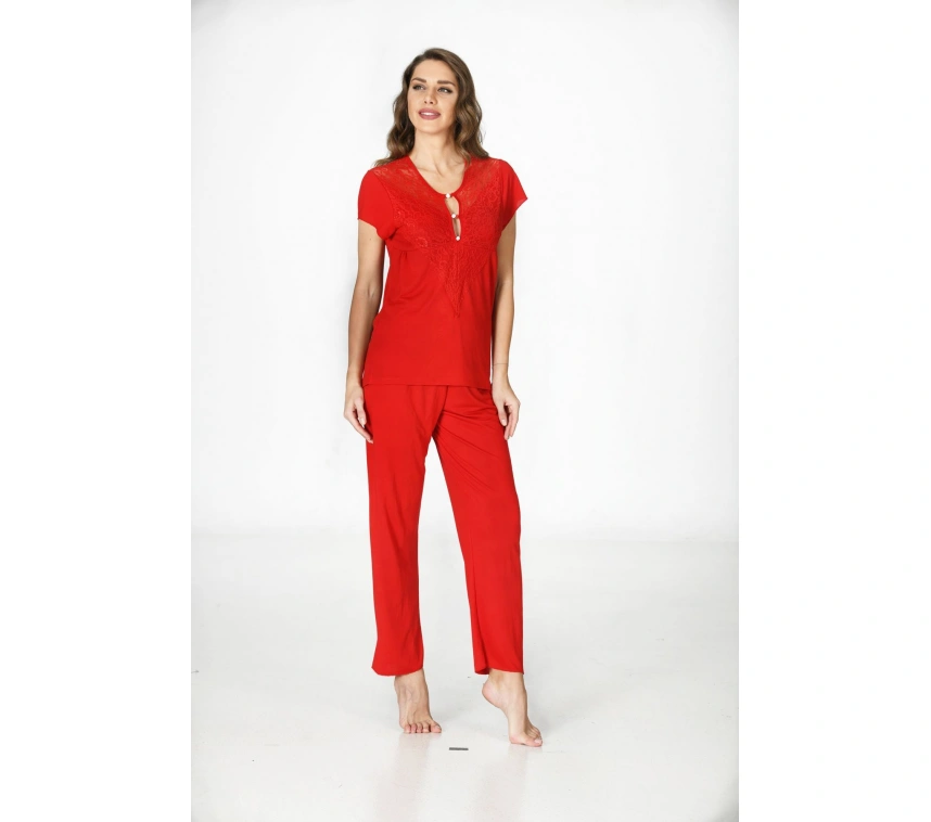 Lesca Kırmızı Penye Pijama Takımı - 1551