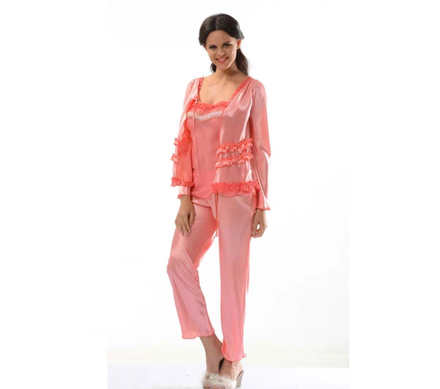 Lesca Nar Çiçeği Saten Pijama Takımı - 1413