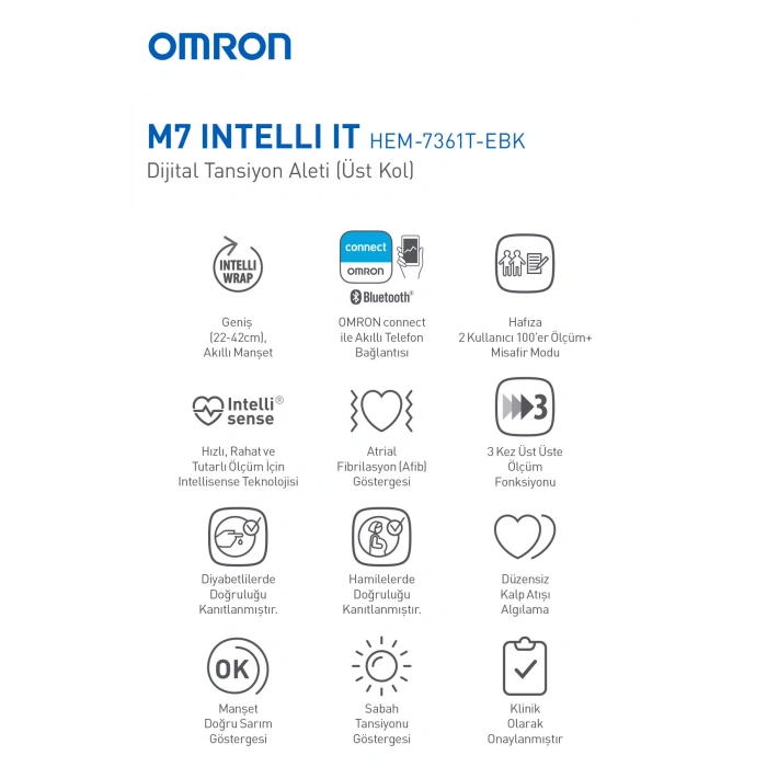 M7 Intelli 2 Kullanıcılı Akıllı Telefonlar Ile Uyumlu Akıllı Üst Koldan Ölçer Dijital Tansiyon Aleti