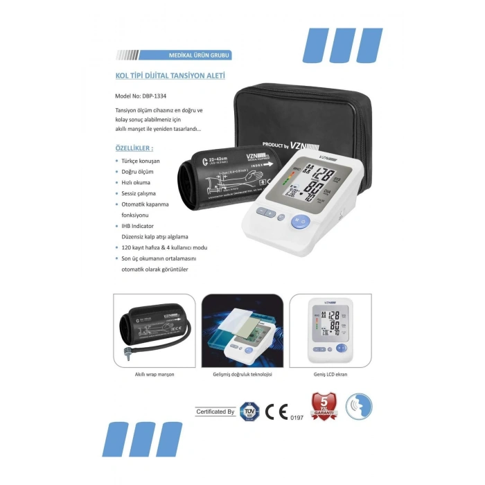 Türkçe Konuşan Kol Tipi Dijital Tansiyon Aleti 360° Premium Manşon