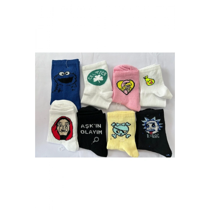 KARAKTER DESENLİ UNİSEX PAMUKLU ÇORAP 8 ÇİFT