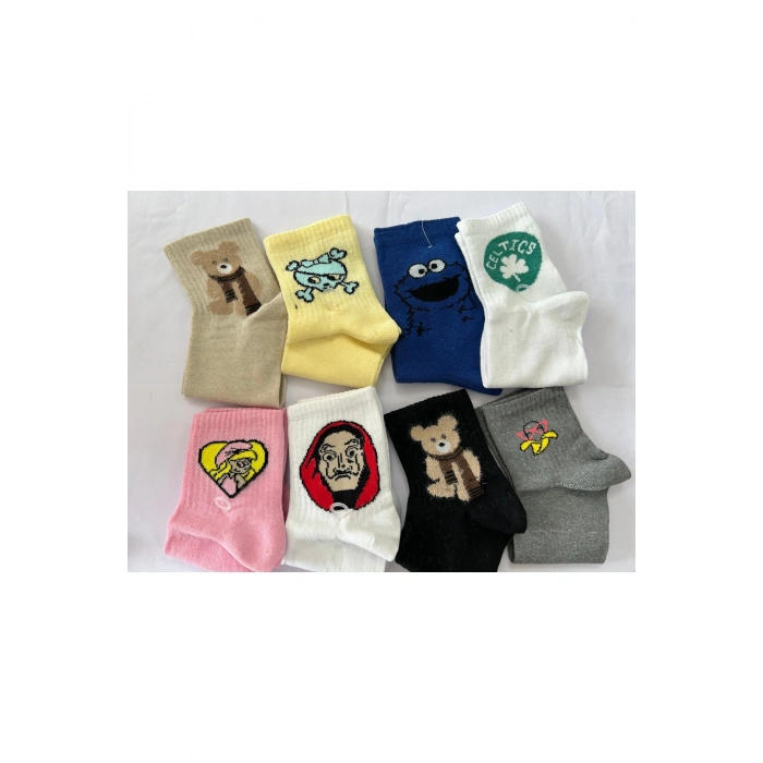 TREND DESENLİ RENKLİ PAMUKLU ÇORAP 8 ÇİFT