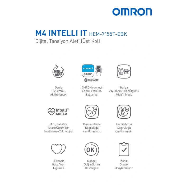 M4 Intelli It, 2 Kullanıcılı, Akıllı Telefonlar Ile Uyumlu Üst Koldan Ölçer Tansiyon Aleti