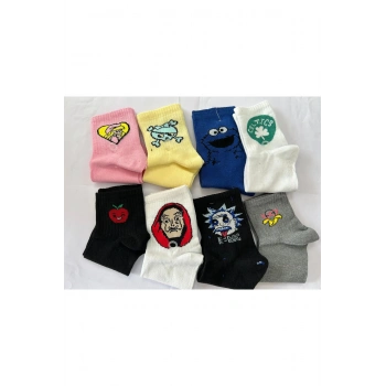 TREND DESENLİ RENKLİ ÇORAP PAMUKLU 8 ÇİFT