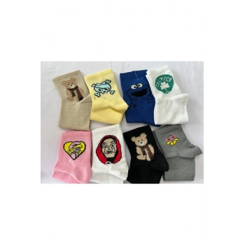 TREND DESENLİ RENKLİ PAMUKLU ÇORAP 8 ÇİFT