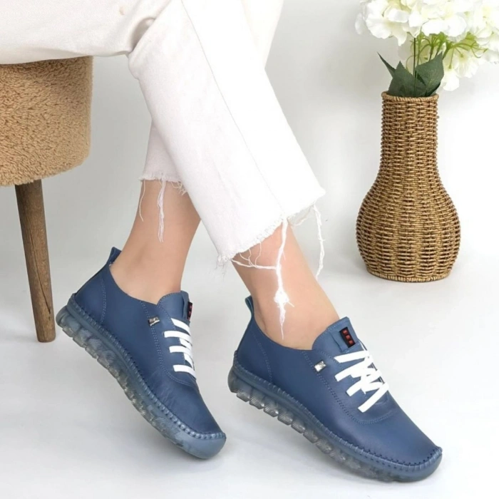 Jiten Mavi Deri Bağcıklı Spor Ayakkabı