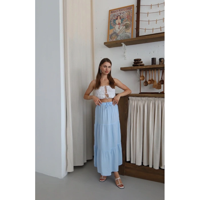 Müslin kumaş keten uzun etek mvi pt