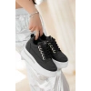 Lulu Siyah Cilt Beyaz Tabanlı Bağcıklı Spor Ayakkabı