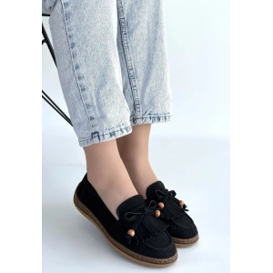 Boriy Siyah Deri Tozu Süet Babet Ayakkabı