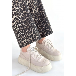 Emwa Bej Cilt Bağcıklı Spor Ayakkabı