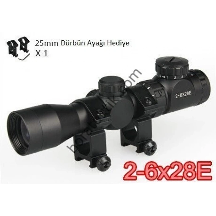 2-6x28E Tüfek Dürbünü Işıklı Kısa