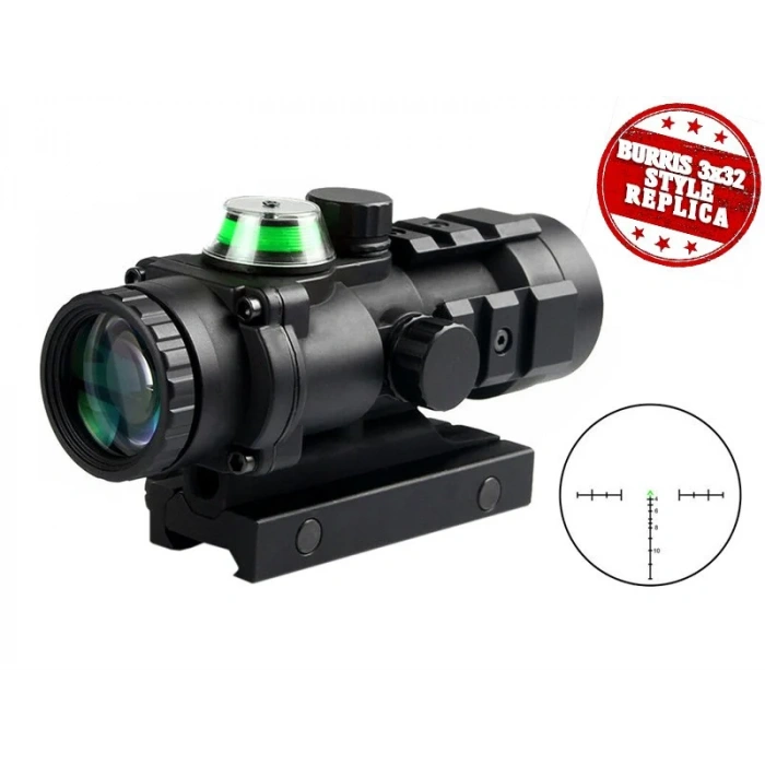 3x32 Kompakt Tüfek Dürbünü Green Chevron Reticle Siyah Comet
