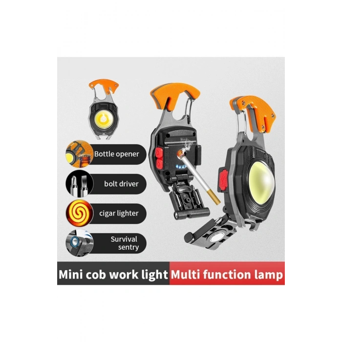 Karabina FENER Şarjlı Ultra Güçlü Led 12 Mod Kamp Fener Çakmak Tornavida Bıçak Type-c 600 LÜMEN