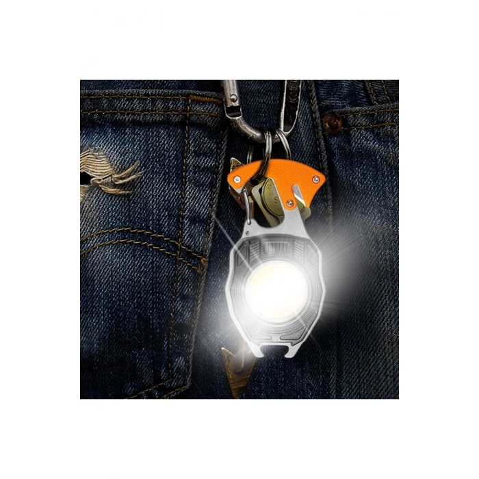 Karabina FENER Şarjlı Ultra Güçlü Led 12 Mod Kamp Fener Çakmak Tornavida Bıçak Type-c 600 LÜMEN