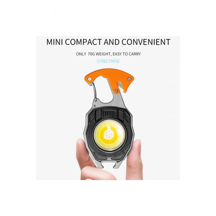 Karabina FENER Şarjlı Ultra Güçlü Led 12 Mod Kamp Fener Çakmak Tornavida Bıçak Type-c 600 LÜMEN