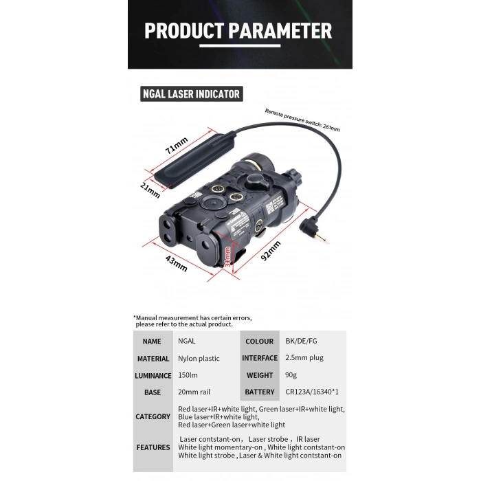 NGAL -PLASTİK KASA Kırmızı Lazer + Tüfek Feneri 22mm Wadsn Metal M300W Strobe Scoutlight M600W TÜFEK Feneri, Silah feneri Airsoft Kablolu Metal fener 22 mm ray için