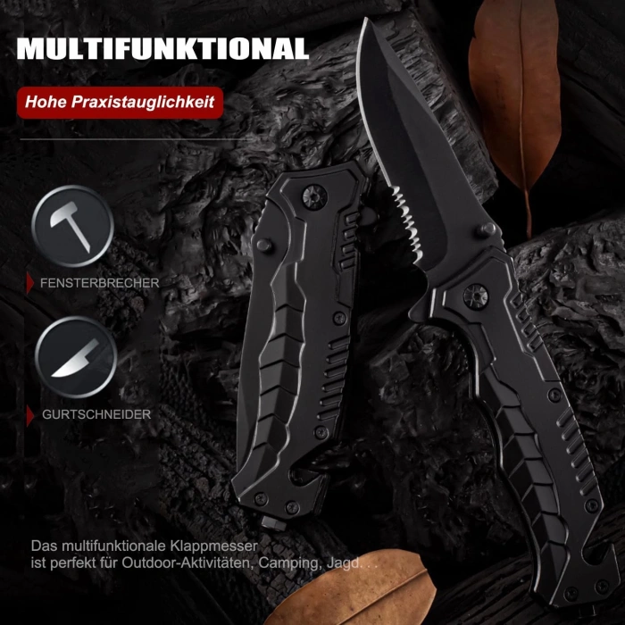 Kryvex katlanır bıçak 3ü 1 arada klipsli cep bıçağı, EDC bıçağı, tek elle bıçak, kamp için dış mekan bıçağı