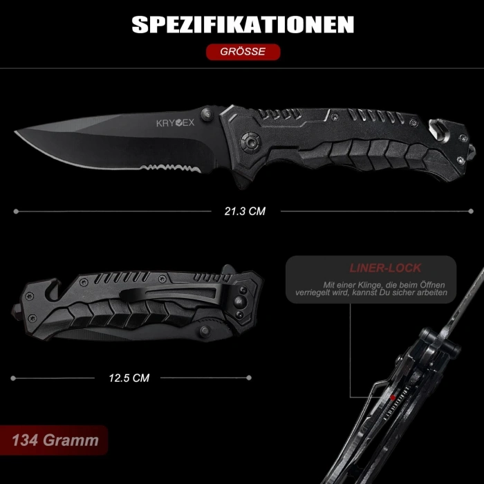 Kryvex katlanır bıçak 3ü 1 arada klipsli cep bıçağı, EDC bıçağı, tek elle bıçak, kamp için dış mekan bıçağı