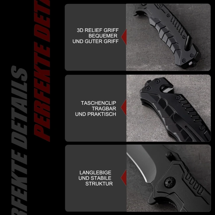 Kryvex katlanır bıçak 3ü 1 arada klipsli cep bıçağı, EDC bıçağı, tek elle bıçak, kamp için dış mekan bıçağı