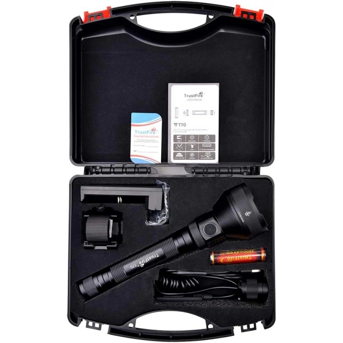 TrustFire T70 LED Tüfek Feneri Mıknatıslı Namluya Tutunabilir, 2300 lümen, 1000 m menzil, 2 x 18650 3400 mAh pil, 1 x TR-016 pil şarj cihazı, 1 x GM03 mıknatıslı tutucu ve 1 x kit-3 dahilinde uzaktan kumanda