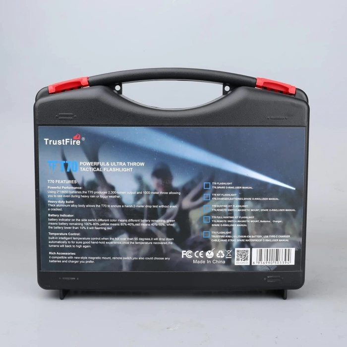 TrustFire T70 LED Tüfek Feneri Mıknatıslı Namluya Tutunabilir, 2300 lümen, 1000 m menzil, 2 x 18650 3400 mAh pil, 1 x TR-016 pil şarj cihazı, 1 x GM03 mıknatıslı tutucu ve 1 x kit-3 dahilinde uzaktan kumanda