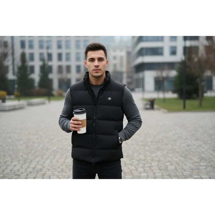 Şişme Fermuarlı Kolsuz Çelik Yelek Siyah 3a Seviye, Erkek Şişme Kolsuz Yelek 9MM Armani Exchange