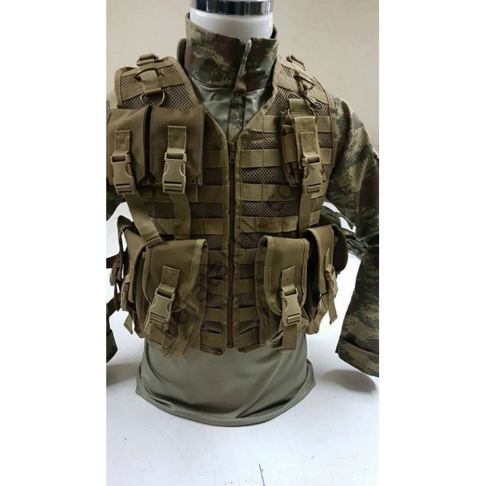 AK47 Kalaşnikof Hücum Yeleği Çölrengi Fileli 4lü Fermuarlı (Plakalıklı)