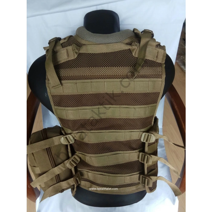 AK47 Kalaşnikof Hücum Yeleği Çölrengi Fileli 4lü (Plakalıklı)