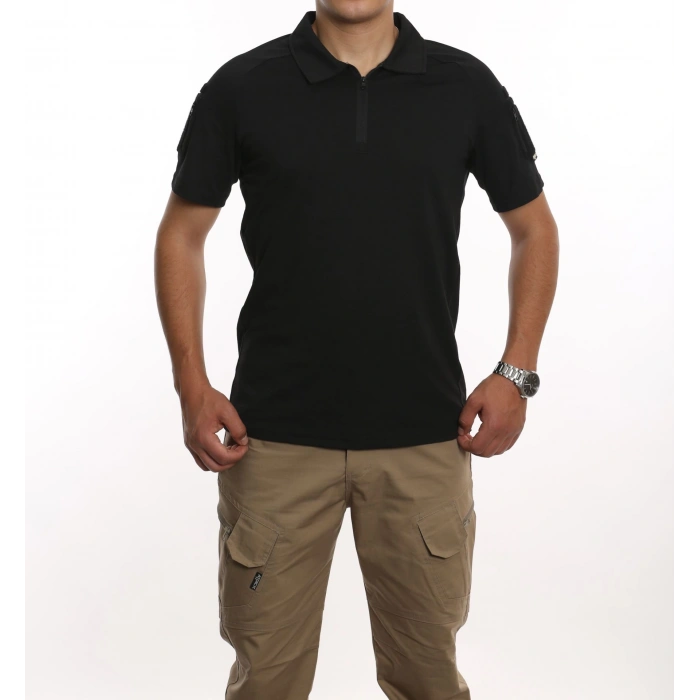 Attack Taktik Pike Tişört  50-50 Pamuk-Polyester Kısa Kol Fermuarlı / Polo Yakalı çöl