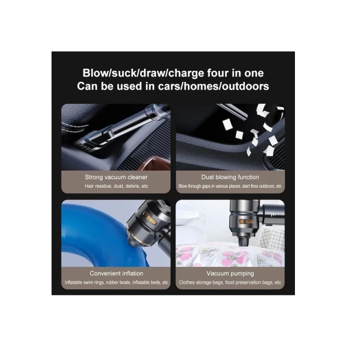 AUHMA 16000pa Güçlü 3 Kademeli Vakumlu Kablosuz Üflemeli Mini Araç Süpürgesi A KALİTE