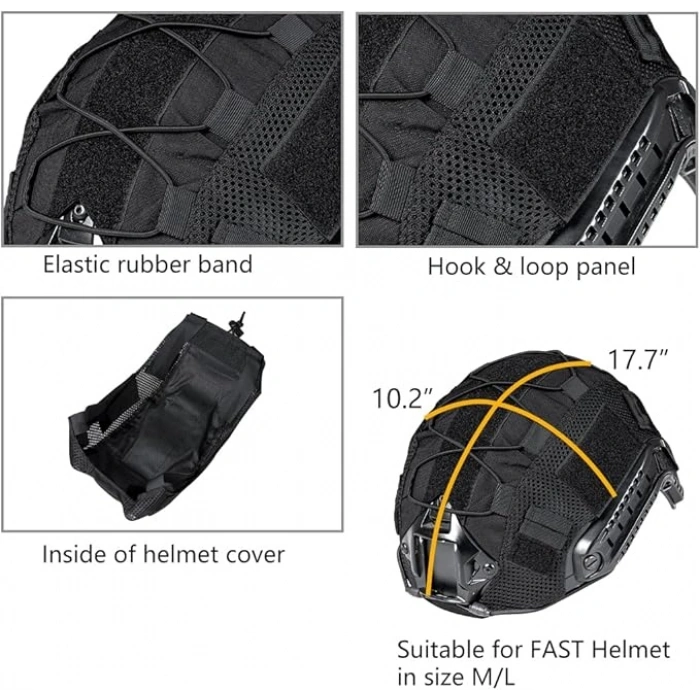 Siyah Balistik Başlık Lastikli Kask Kılıfı ,Black Helmet Cover