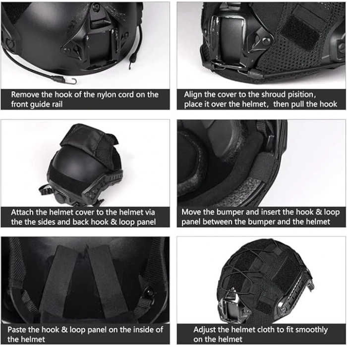 Siyah Balistik Başlık Lastikli Kask Kılıfı ,Black Helmet Cover