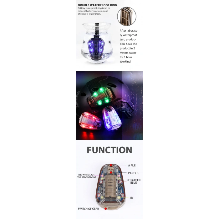 Kask TEPE SİNYAL IŞIĞI,Kızılötesi Flaşör ,Dost düşman tanıma ışığı kask için, kask lambası mavi yeşil kırmızı IR Strobe su geçirmez açık Survival emniyet sinyal flaş lambası