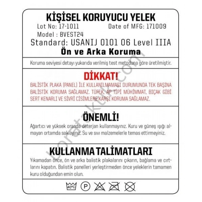 KURŞUN GEÇİRMEZ CIRTLI ATLET SİYAH BALİSTİK YELEK SEVİYE 3A MODEL 2