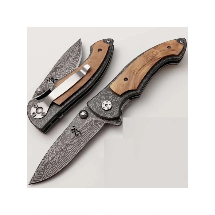 Browning Desenli Kaliteli Paslanmaz Çelik Çakı - 21 cm - Damascus Desenli
